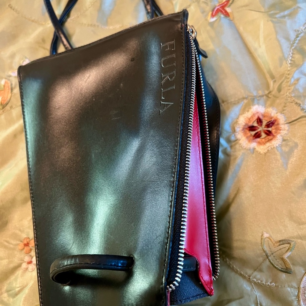 Furla backpack bag, 10”x7”x2.5”, black/red with side zipper. Pre-owned - Picture 7 of 7
